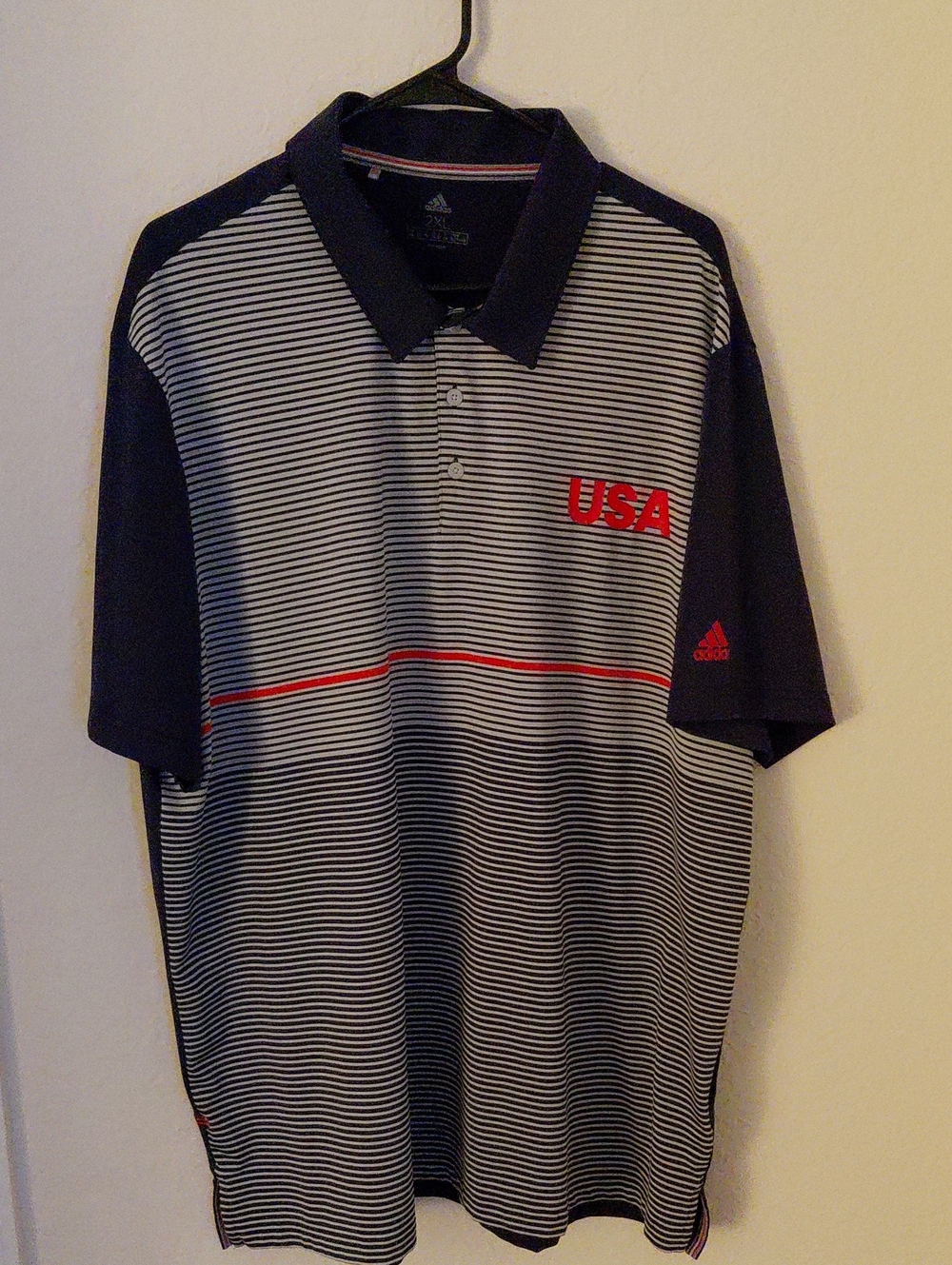 adidas Men’s Navy, White & Red Striped USA Polo